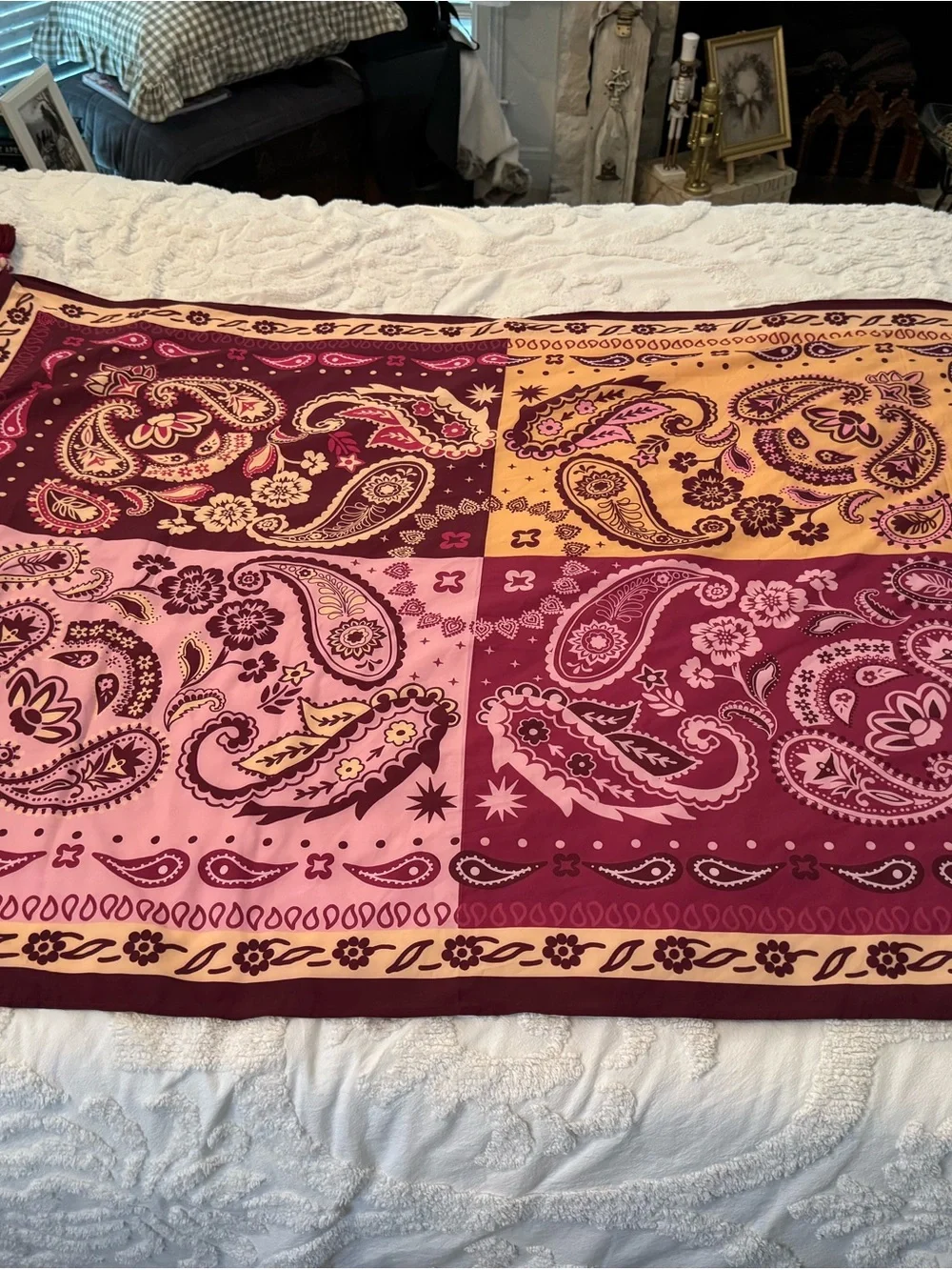 Ola Azul Beach Lab Paisley Bandana Pareo One Size Sarong Scarf Tassels
